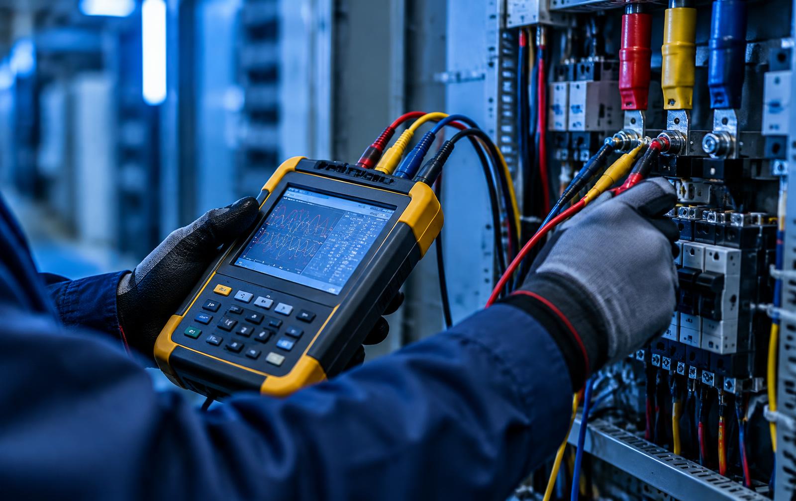 Technician performing electrical testing